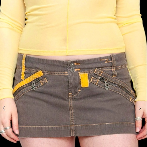 VTG Y2K DIESEL brown cargo patchwork Micro Mini Skirt Low Rise - Picture 1 of 13